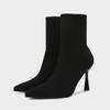 Botas Meia Za 2024 Outono Novos Sapatos Femininos Tecido Preto Botas Elásticas Bico Fino Salto Agulha Botas Curtas Botas de Salto Alto Femininas