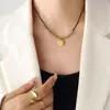 Estilo Chino Festivo Ins18K Oro Perlas Colgante Auspicioso de Doble Cara Collar Joyería Acero Inoxidable Joyería que No se Desvanece