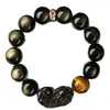 Pulsera de Obsidiana para Atraer Riqueza, con Diseño de Pixiu para el Año del Serpiente, Pulsera de Cuentas de Fortuna de Obsidiana Dorada de Alta Gama para Hombres, Mismo Estilo que se Ve en Transmisiones en Vivo