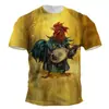 2024 comercio exterior transfronterizo verano nuevo gallo europeo y americano impresión digital 3D manga corta cuello redondo camiseta top para hombre