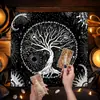 Mantel de Mesa con Cartas del Tarot, Mantel Decorativo en Tonos Oscuros, Resistente a Manchas, Mantel Antideslizante, Árbol Grande, Sol, Patrón Geométrico, Tela con Patrón Cuadrado