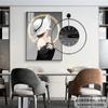 Pintura decorativa moderna de lujo para restaurante, con reloj, mural para sala de estar, mesa de comedor, pintura de pared combinada, fondo de belleza, pintura colgante de pared