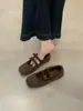 Novos Sapatos Mary Jane com Laço Estilo Francês para Noite Outono/Inverno 2025 Sapatos de Ballet Cinza Retrô para Mulheres