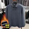 Suéter para Hombre con Forro Polar, Grueso y Cálido, Cuello Camisero, Para mediana edad y mayores, Falso dos piezas, Ropa de Papá, Prenda de Invierno