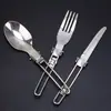 Acero Inoxidable Cubiertos de Camping para Exteriores Picnic Viaje Plegables Juego de Tres Piezas Cuchillo Plegable de Acero Inoxidable, Tenedor y Cuchara