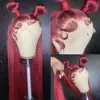 Moda Europeia e Americana Nova Transfronteiriça Peruca Cor Vinho Cabelo Liso de Comprimento Médio Peruca Frontal com Renda Cobertura Completa da Cabeça