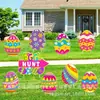 Cartel de Jardín de Pascua con Huevos de Colores y Lazos, Decoración Impermeable y Resistente a la Decoloración para Césped y Jardín al Aire Libre