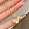 Colar Trevo de Quatro Folhas Pedra Olho de Gato 2023 Novo Feminino Luxo Leve Nicho High-end Corrente para Clavícula Acessórios Corrente para Colar