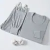 Conjunto de Ropa de Otoño de Algodón Puro con Cuello Redondo y Pantalones Largos para Hombre Ropa Interior Térmica Fina de Cuello Medio Fabricante de Ropa para Personas de Mediana Edad Dropshipping Venta al por Mayor