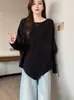 Suéter Holgado Versátil de Moda y Estilo Hombros Descubiertos para Mujer Primavera y Otoño 2026 Manga Murciélago Dobladillo Irregular Manga Larga
