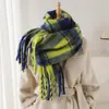 Estilo Nuevo Otoño e Invierno Bufanda Chal Cálido de Mohair Arcoíris a Cuadros Versátil para el Viaje Diario con Borlas Bufanda para Mujer Imitación Cachemir