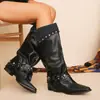 Botines Vintage de Punta con Remaches Caída/Invierno 2026 Nuevo Estilo Chica Popular Tacón Grueso Negro Botas Holgadas Estilo Vaquero Occidental