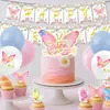 Tema de Cumpleaños Mariposa Rosa Set Infantil Bandera Fiesta de Cumpleaños en el Jardín Bandera para Pastel Decoración con Globos