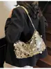 Bolsa Ocidental de Alto Padrão Transfronteiriça Feminina de Grande Capacidade 2025 Nova Nicho Bolsa de Ombro Sob o Braço Bolsa Almofada de Lantejoulas