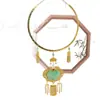 Collar Largo Estilo Antiguo con Colgante de Candado de Paz, Accesorio Hanfu Dinastía Ming, Túnica de Año Nuevo, Jade de Imitación a Juego con la Riqueza