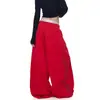 Calça Jogger de Cor Sólida Larga com Design de Strass de Letras Grandes Estilo Americano Resistente Unissex Dança de Jazz Solta Moda Calça Curva