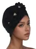 Sombrero Turban Plisado Estilo Primavera y Otoño J5 con Tres Flores y Decoración de Perlas, Sombrero Femenino de Moda y Versátil