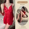 Lencería sexy roja de encaje tentación, camisón de talla grande, pijama transparente abierto, uniforme sin despegar.