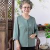 Camisa de Verão da Vovó Estilo Chinês Novo para Mulheres de Meia-Idade e Idosas, Blusa Tradicional Chinesa de Manga Curta com Gola Redonda