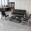 Juego de sofá de oficina y mesa de centro, de tres plazas, diseño simple y compacto, adecuado para oficinas pequeñas, área de recepción de negocios minimalista, con estructura de hierro y asientos corridos