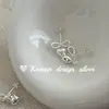 Pendientes Pequeños y Exquisitos Estilo Ins Coreano Plata de Ley S925 Pendientes Sencillos de Lazo y Corazón Frescos y Lindos Versátiles