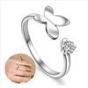 Anillo de mariposa abierto de plata de ley 925, anillo de diamantes, joyería de plata de ley coreana, venta al por mayor, ajustable
