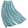 Novedad de Verano Pantalones Culotte de Algodón y Lino Artísticos Retro de Doble Capa de Cintura Alta Casual de Pierna Ancha Plisados para Mujer