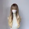 TikTok Más Vendido Peluca de Seda Mate Cobertura Completa de Cabeza Color Degradado con Flequillo Cabello Largo Rizado Red de Rosa En Stock Una Pieza Dropshipping