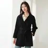 Nuevo abrigo de lana de doble cara para otoño e invierno 2023 Abrigo de lana clásico de longitud media para mujer cárdigan simple de color liso