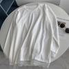 Camiseta Blanca de Algodón de Color Sólido Básico de Largo Medio Apilada para Mujer de Estilo Americano Pesado con Cuello Redondo y Encaje en el Dobladillo para Primavera y Otoño