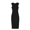 Vestido de Malha Quadrado Preto para Mulheres, Vestido Colete Sem Mangas com Ajuste na Cintura para o Verão, Vestido Midi Justo que Molda o Corpo