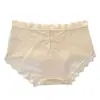 Calcinha Feminina Ins Sabor Flor Secreto Charme~Estilo Francês Luxo Leve Cetim Renda Confortável Respirável Forro de Seda Cintura Média
