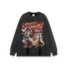 Camiseta de manga corta antigua lavada con estampado de dibujos animados de animación japonesa de hip hop para hombres y mujeres, camiseta de media manga antigua de moda nacional