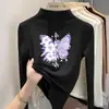 Ropa interior base de forro polar con cuello alto medio para niña para primavera, otoño e invierno, top cálido de manga larga con dibujos animados para niños