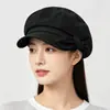 Boina octogonal negra con lazo para mujer, sombrero de pintor nube de verano para cabeza grande, gorra de vendedor de periódicos para adelgazar la cara y proteger del sol