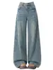 Jeans feminino cintura alta estilo retrô americano, novo estilo outono 2026, corte solto, modelador, plus size, calça reta de perna larga comprida