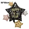 Globo de Película de Aluminio Feliz Año Nuevo Bola Redonda de 18 Pulgadas Banderín Negro de Año Nuevo Globo de Botella de Vino Estrella Decoración de Año Nuevo