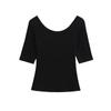 Camiseta Básica de Manga Média Estilo Europeu e Americano para Mulheres, Verão Sexy com Clavícula Exposta, Valoriza a Figura, Cropped Camiseta Base Interna Ins