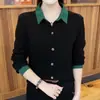 Camisa Polo de Veludo Alemão Quente Dupla Face Novo Estilo Hong Kong Gola Polo Cor Contrastante Versátil Elegante Estilo Coreano Camada Base Manga Longa