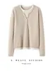 Suéter de Cuello Redondo 35% Cachemira para Mujer, Tejido de Punto Bloque de Color de Dos Piezas Otoño e Invierno, Top Básico Gris de Corte Holgado