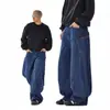 Jeans Workwear Retro Americano com Bainha Curva, Largos, para Homens e Mulheres, Calças de Perna Larga Bordadas, Estilo Hip-Hop, Comprimento Total