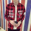 Camisa a Cuadros de Manga Larga Casual con Estampado de Letras para Jóvenes Hombres, Corte Ajustado, Primavera y Otoño 2018