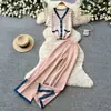 Elegante conjunto de dos piezas para mujer: cárdigan de punto a rayas y pantalones de pierna ancha, 2026 verano, corte entallado, atuendo elegante y chic