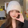 Chapéu de Lã Casual de Camada Dupla Espessado Estilo Coreano para Mulheres, Cor Sólida de Outono e Inverno, Gorro Quente Slouchy com Proteção para Orelhas, Pequeno Turbante que Afina o Rosto