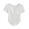 Camiseta Dopamine Girl Botão Bolso Pequeno Manga Curta Verão Nova Bainha Arqueada Curva Slim Fit Top Interno