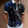 Polo para hombre con estampado digital 3D de lobo, camiseta de manga corta con cremallera, gran oferta 2023