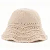 Nuevo sombrero de pescador de punto con mezcla de lana calado de encaje para mujer, sombrero de cubo versátil adelgazante para el rostro en invierno, sombrero para clima frío, sombrero de lana estilo coreano
