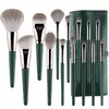 Conjunto de Pincéis de Maquiagem Nuvem Verde com 14 Peças e Cabos de Madeira, Ferramentas de Beleza Cangzhou para Iniciantes, Conjunto Completo de Pincéis de Maquiagem para Iniciantes, Versão Atualizada
