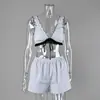 Conjunto de Dos Piezas de Camisola a Rayas con Volantes y Shorts, Estilo Europeo y Americano de Verano, Algodón Puro, Suave con la Piel, Ropa de Dormir Fresca, Ropa de Casa para Mujer
