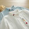 Otoño Nuevo Estilo Pequeño Fresco Doble Capa Camisa de Hilo de Algodón para Mujer Manga Larga Dulce Estudiantil Artística Bordada Amor Camisa